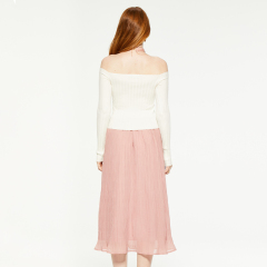 One-shoulder hollow knitted long-sleeved top