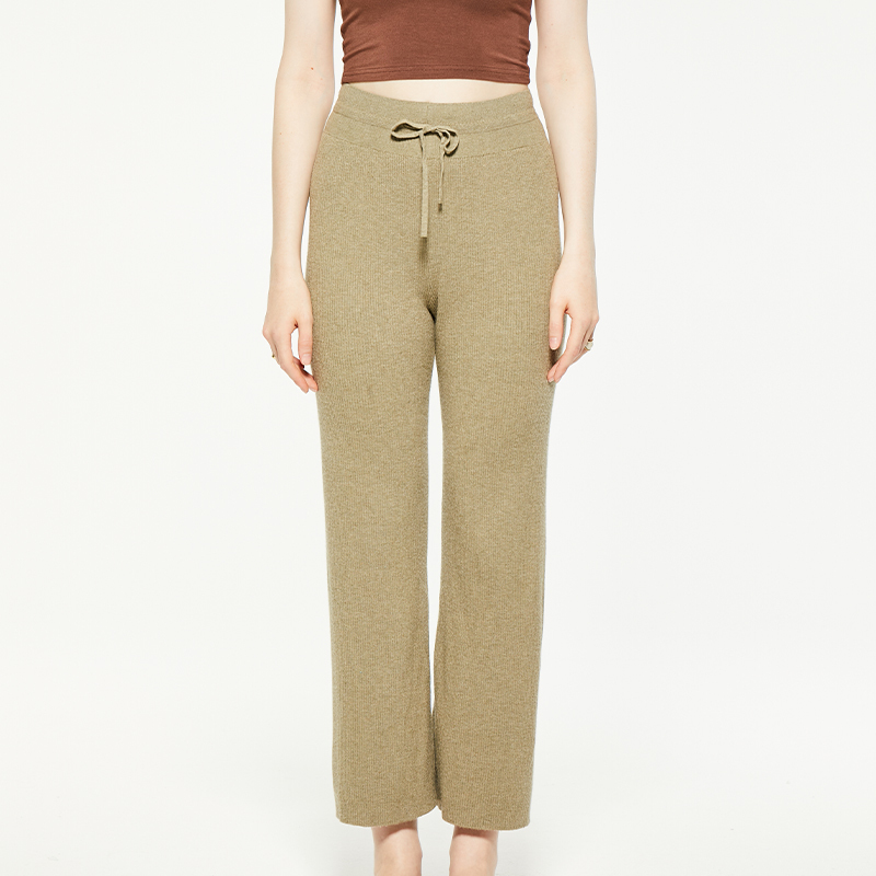Elastic waist cotton and linen blend knitted pants