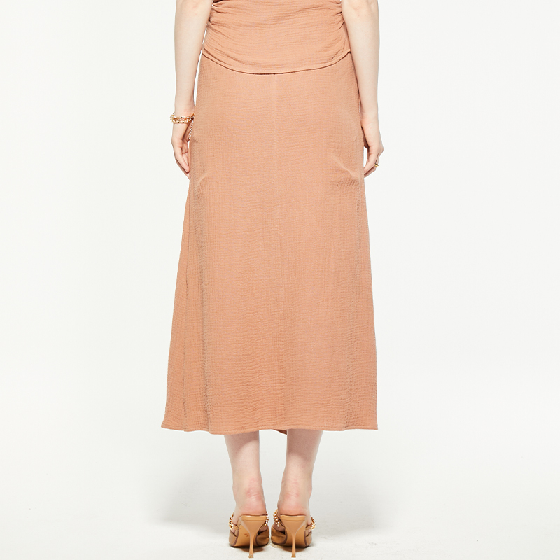 Peach wrap-effect chiffon midi skirt