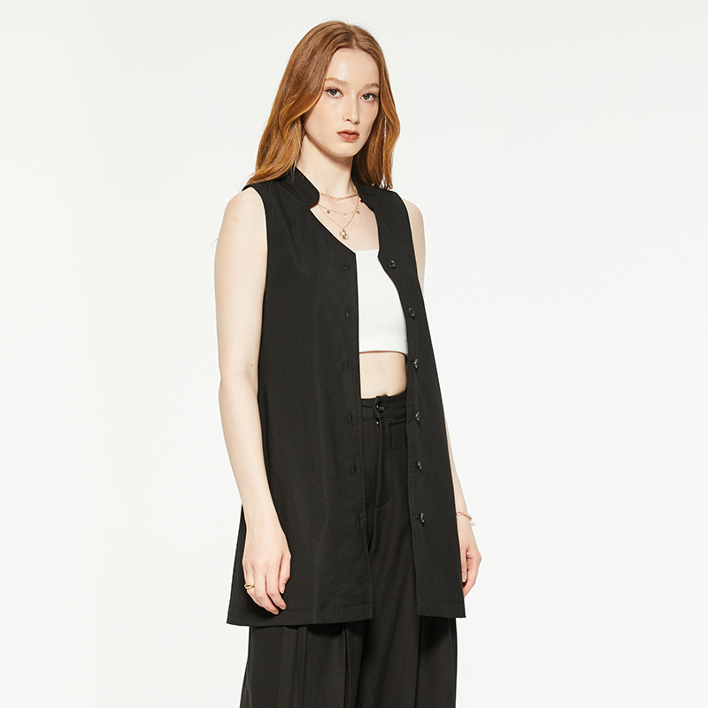 V-neck button-down sleeveless long top