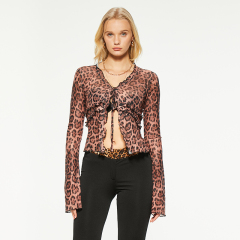 Sexy leopard print strappy chiffon top