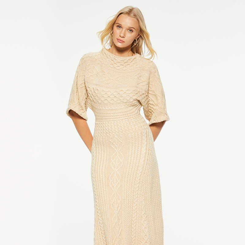 Artisanal Charm Boat Neck Cable Knit Dress