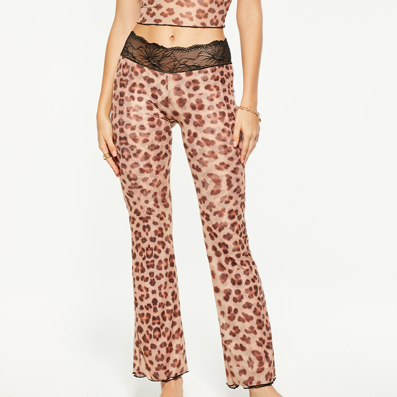 Lace leopard skinny flared pants
