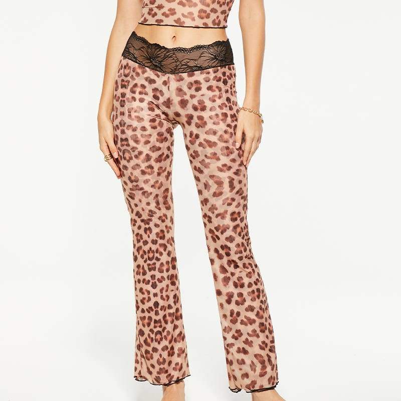 Lace leopard skinny flared pants