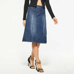 OEM fashionable blue textured denim skirt