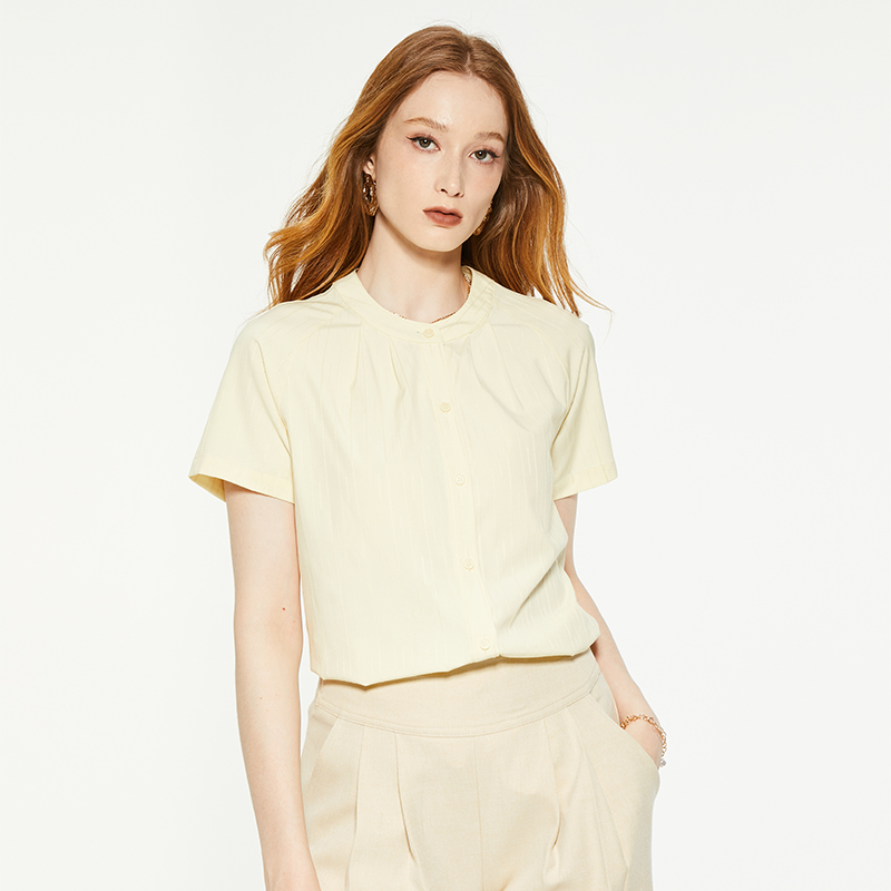 Casual round neck beige short-sleeved T-shirt