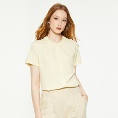 Casual round neck beige short-sleeved T-shirt