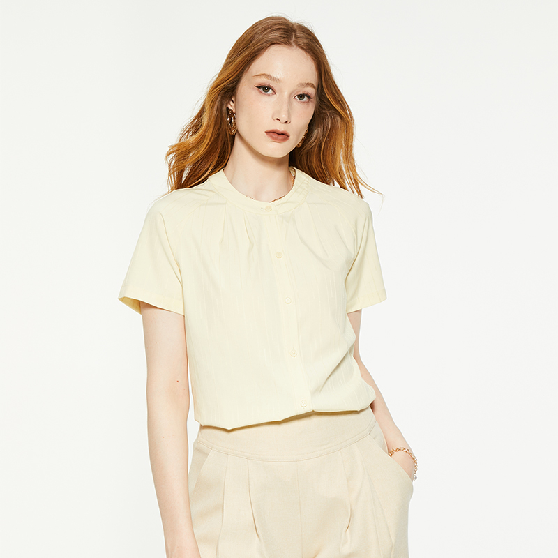 Casual round neck beige short-sleeved T-shirt