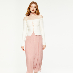 One-shoulder hollow knitted long-sleeved top