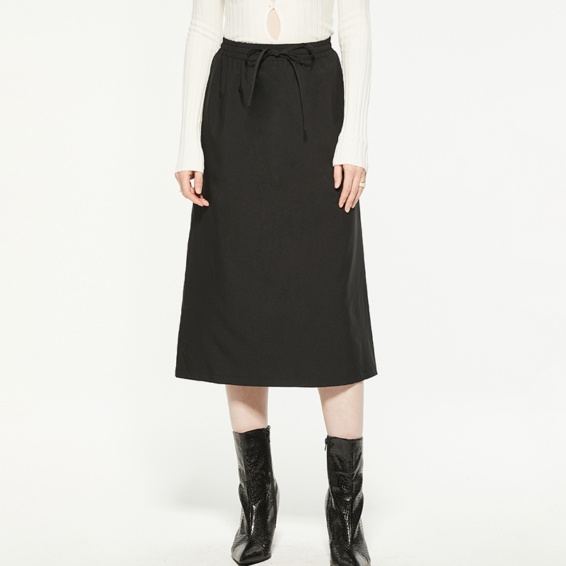 Elastic band bow loose midi skirt