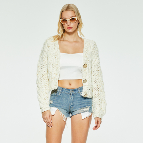 Solid color short knitted sweater cardigan