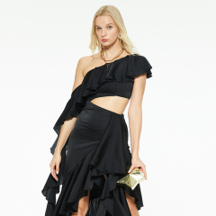 Off-shoulder ruffled irregular dress