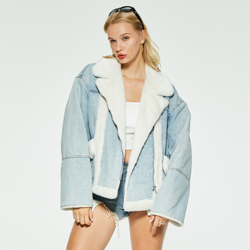 Autumn and winter short denim plush jacket