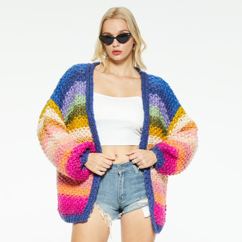 New design rainbow striped knitted jacket