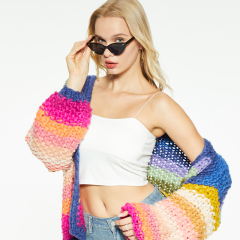New design rainbow striped knitted jacket