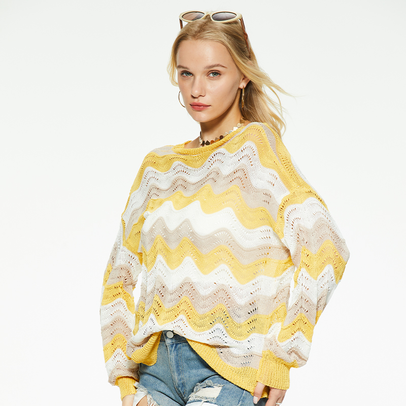 New design round neck wavy sweater