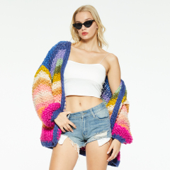 New design rainbow striped knitted jacket