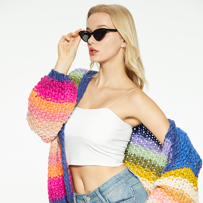 New design rainbow striped knitted jacket