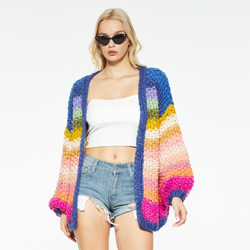 New design rainbow striped knitted jacket