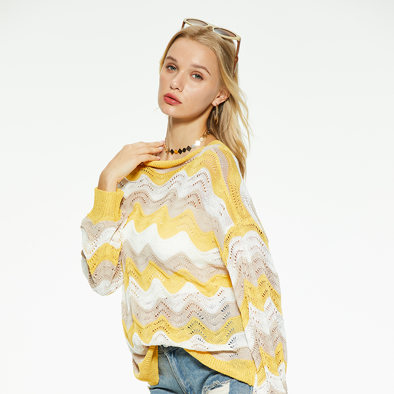 New design round neck wavy sweater