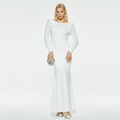 White solid color cross backless long sleeve knitted dress