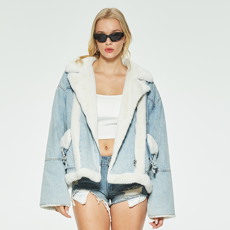 Autumn and winter short denim plush jacket