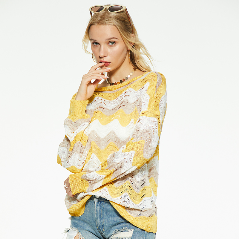 New design round neck wavy sweater