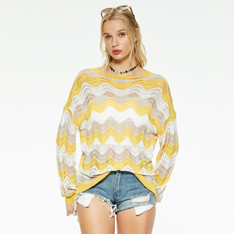 New design round neck wavy sweater