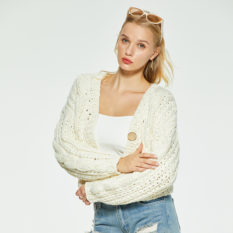 Solid color short knitted sweater cardigan