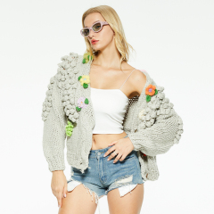 Solid color colorful flowers knitted jacket