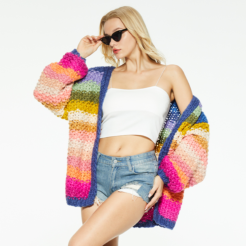 New design rainbow striped knitted jacket