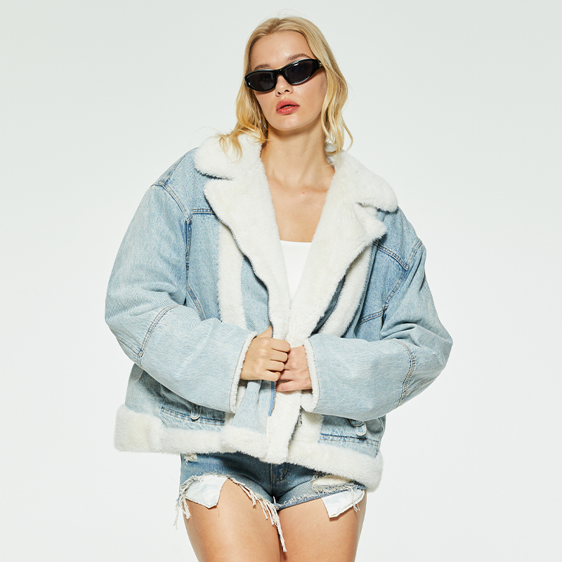 Autumn and winter short denim plush jacket