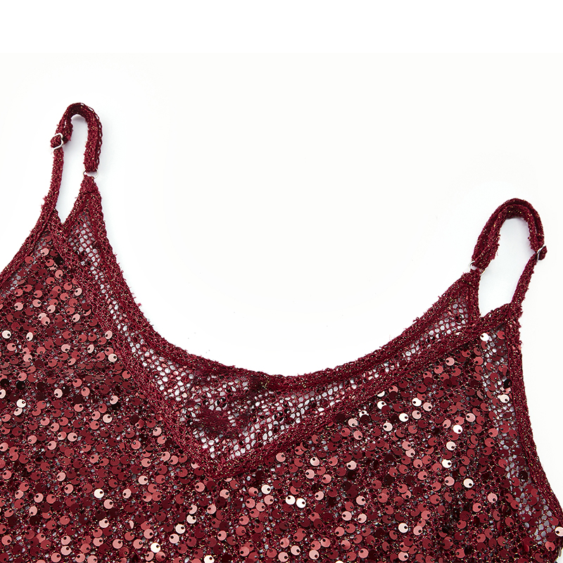 Temperament V-neck sequin fishtail suspender dress