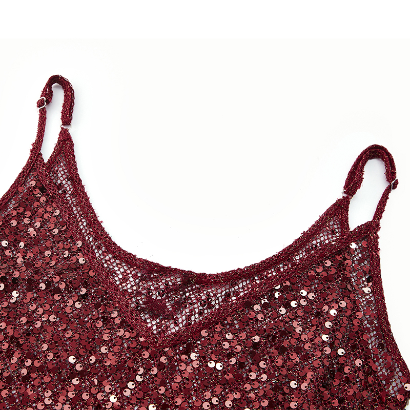 Temperament V-neck sequin fishtail suspender dress