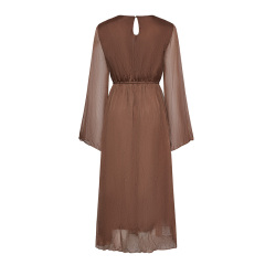 Elegant brown bell sleeve mesh dress