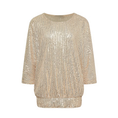 Commuter round neck sequined long sleeve top