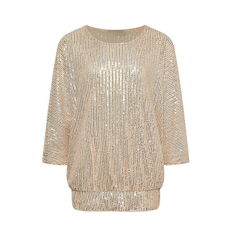 Commuter round neck sequined long sleeve top