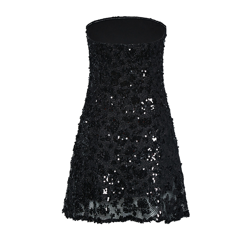 Sexy black mesh sequin strapless butt-covering dress