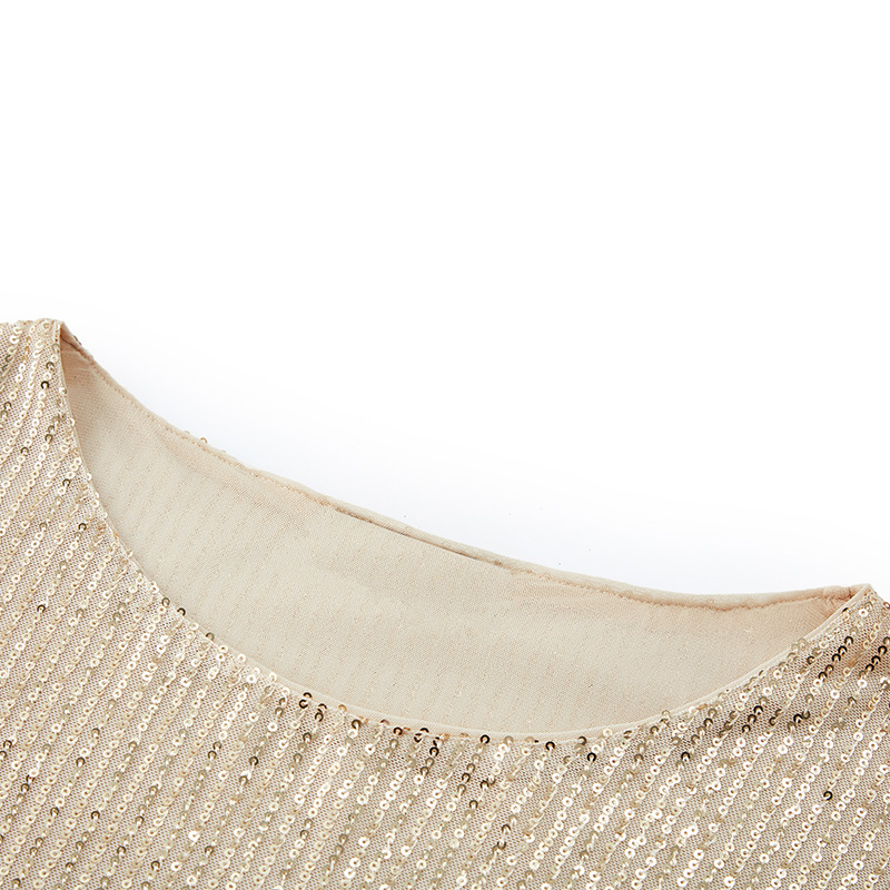 Commuter round neck sequined long sleeve top