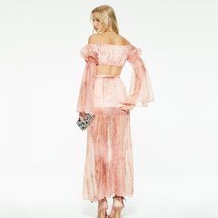 Gentle one-shoulder mesh tube top/skirt suit