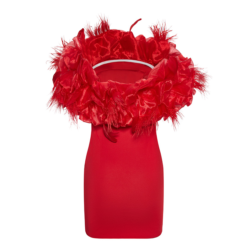 New design Red floral feather hip skirt