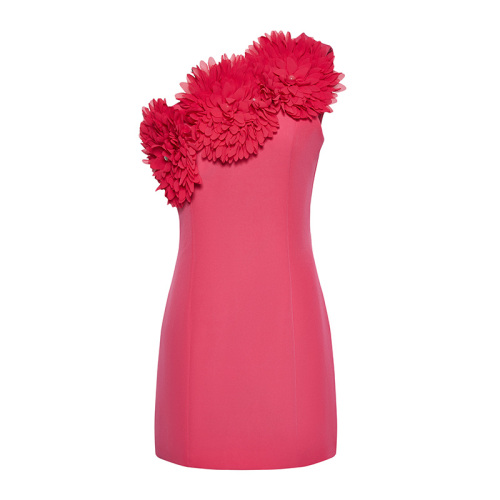 Sexy one-shoulder three-dimensional flower decoration hip dress