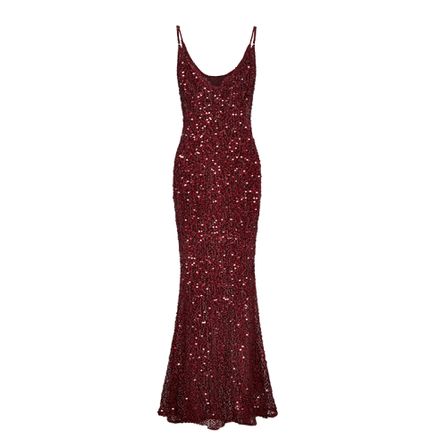 Temperament V-neck sequin fishtail suspender dress