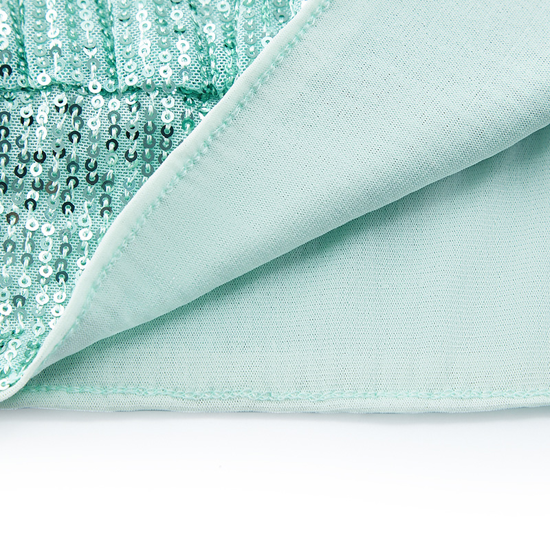 Mint green commuter round neck sequined long-sleeved top