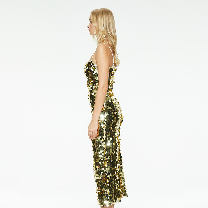 Elegant sequin evening party suspender long dress