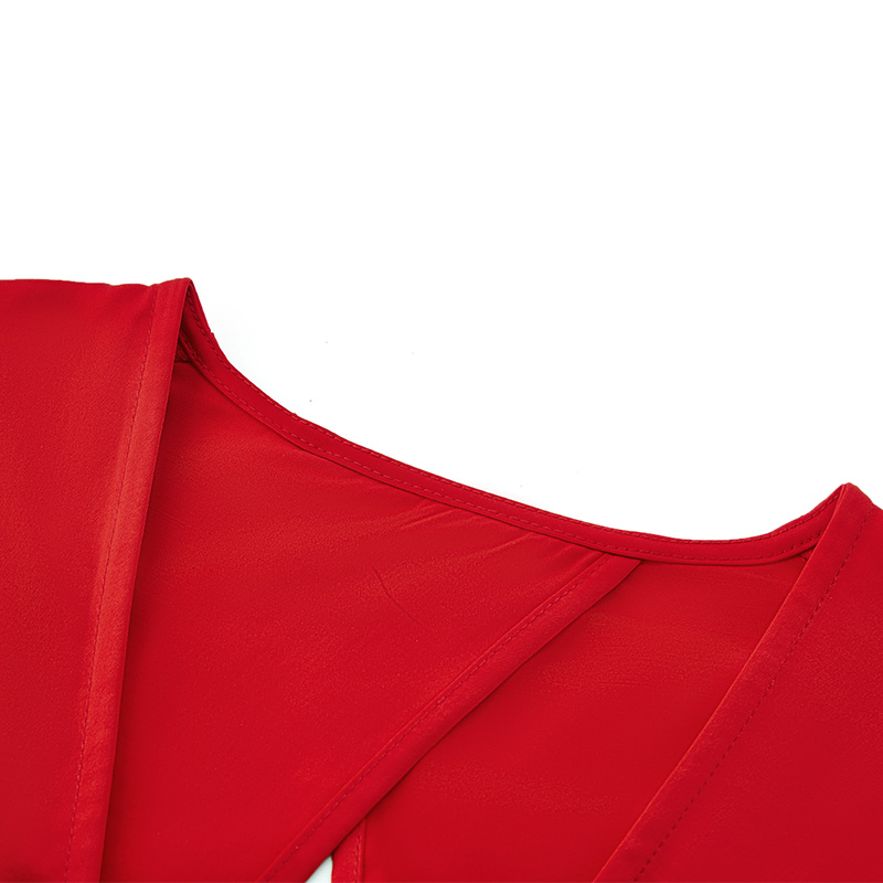 New design sexy Red Knotted Backless Long Sleeve Top