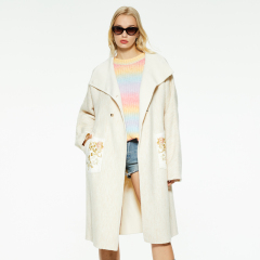 Elegant solid color high collar long double breasted woolen windbreaker