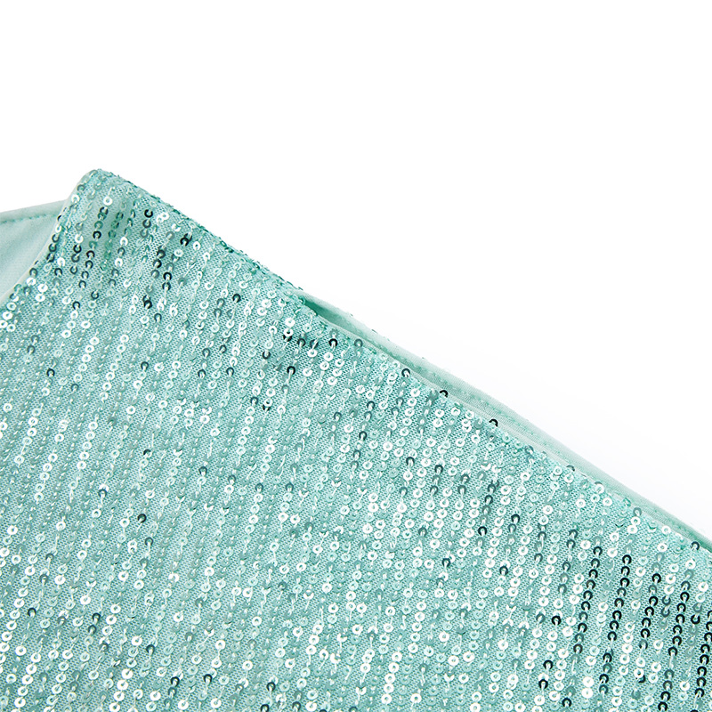Mint green commuter round neck sequined long-sleeved top