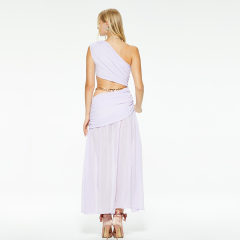 One-shoulder mesh patchwork slit dress