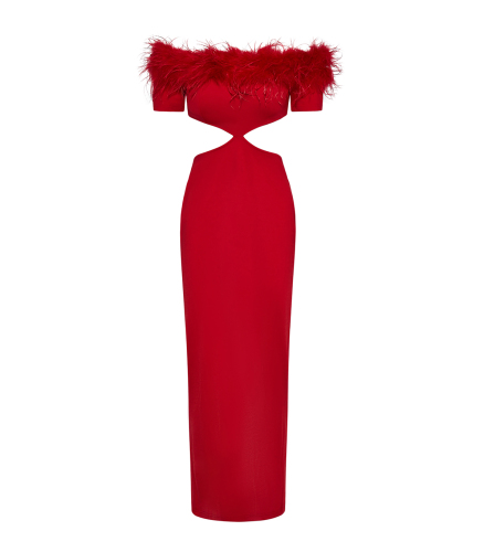 Sexy Red Feather Tube Top Hollow Stitching Dress